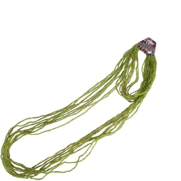 48" Long Lime Green Seed Bead Necklace Boho Multistrand India Handmade NEW - Picture 3 of 9